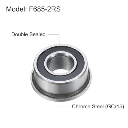 uxcell F685-2RS Flanged Ball Bearing 5x11x5mm Double Sealed Chrome Steel Flange Bearings, 10pcs - size: F685-2RS