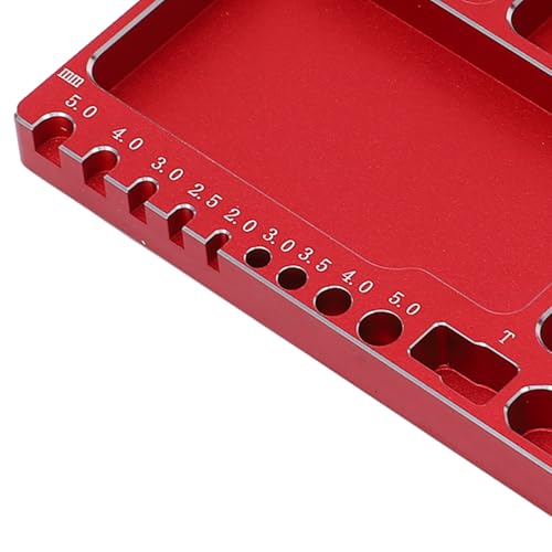 Magnetic Screw Tray, 16x10x1.1cm/6.30x3.94x0.43in Aluminium Alloy RC Repair Parts Organizer Portable Small Parts Holder with 4 Magnetic Pads for RC Aircraft (Red) - color: Red