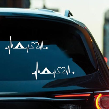 Craedli 2PCS Camping Tent Heartbeat Sticker Car Decal, 7.8"×3.3" Waterproof Vinyl Pulse Line Heart Sticker, Outdoor Adventure Car Bumper Window Decals for Camper SUV Truck Laptop (White-Heart) - color: White-heart