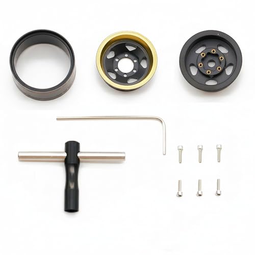 1.0” Brass Beadlock Wheels, -6.35mm Offset CNC Rims for 1/18 1/24 RC Crawler TRX4M, Axial SCX24 AX24, Redcat Ascent-18, FMS FCX24, 4 pcs, Black