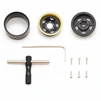 1.0” Brass Beadlock Wheels, -6.35mm Offset CNC Rims for 1/18 1/24 RC Crawler TRX4M, Axial SCX24 AX24, Redcat Ascent-18, FMS FCX24, 4 pcs, Black