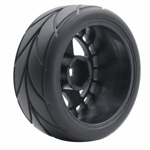 65mm 4PCS 1/10 RC On-Road tires and Hard Plastic wheels set Hex 12mm For WRC Drift Car Conversion 1/10 RC On-Road Car Traxxas Tamiya FW06 TT02 HPI HSP 94122 Kyosho W37 (Black) - color: Black