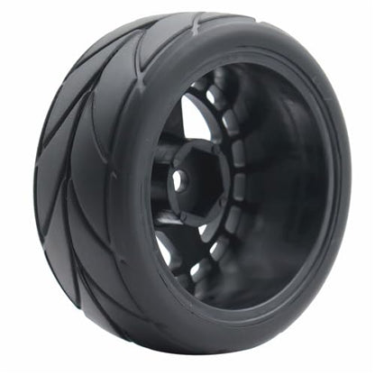 65mm 4PCS 1/10 RC On-Road tires and Hard Plastic wheels set Hex 12mm For WRC Drift Car Conversion 1/10 RC On-Road Car Traxxas Tamiya FW06 TT02 HPI HSP 94122 Kyosho W37 (Black) - color: Black