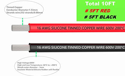 TUOFENG 16 AWG Silicone Wire - Flexible Tinned Copper, Red/Black 10ft | Ultra-flexible 16 AWG tinned copper wire (252 strands). High temp resistant (-60°C to 200°C). Easy to solder for RC & DIY. - size: 16 AWG 2 colors wire 5ft