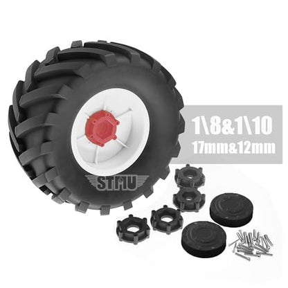 RC Monster Truck Tires and 17mm&14mm Hex Wheels Rims Rubber Buggy Tyres for 1/8&1/7 Scale Off Road Truck Car Kaiju Tmaxx E-Revo 3.3 Arrma Kraton 6S Typhon 3S HPI Redcat Traxxas Maxx (White) - color: White