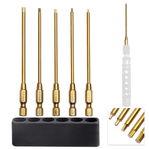 1.27mm 1.5mm 2.0mm 2.5mm 3.0mm Hex Bit Set Allen Wrench Drill Bits Compatible with Power Drills Impact Driver Electric Screwgun RC Tool Kit (5-Pack)