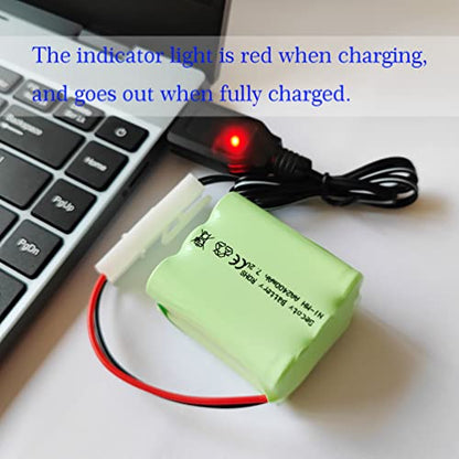 7.2V 2400mAh 6-Cell AA Ni-MH Replacement Battery Pack, KET 2P Plug Rechargeable Battery with USB Cable for Off-Road RC Truck, RC Racing Boat, RC Combat Tank & Hobby RC Toys