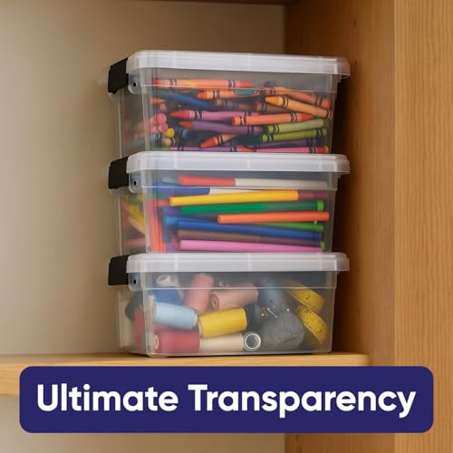 Superio Mini Storage Container Plastic Crayon Box Art Supplies and Sewing Case Stackable Clear Small Organizer for Beads, Stationery, Chalk, and Food, 1.05 Quart, 4 Pack - size: 1.05 Quarts, style: 4 Pack