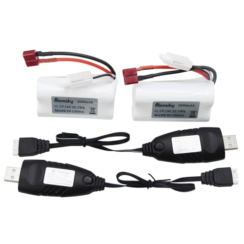 Blomiky 2 Pack T Plug 11.1V 3S 15C 2000mAh 22.2Wh Lithium-ion Battery and USB Cable Suitable for 2104 and R608 RC Boat / R608 Battery 2