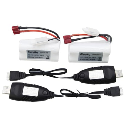 Blomiky 2 Pack T Plug 11.1V 3S 15C 2000mAh 22.2Wh Lithium-ion Battery and USB Cable Suitable for 2104 and R608 RC Boat / R608 Battery 2