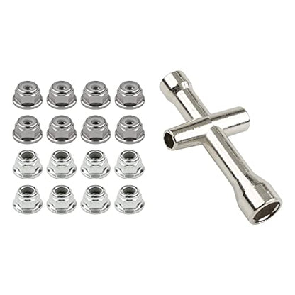 16pcs M4 Lock Nuts Set for 1/10 RC Car - Titanium Gray Aluminum & Silver Steel with Hex Driver | RC Tool Kit & Nut Driver for Traxxas Axial Tamiya Wheel Replacement - color: Gray & Silver