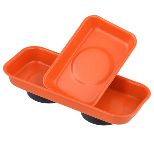16 PCS Orange Magnet Screw Trays, 2 Sizes Stainless Steel Magnetic Parts Trays, Orange Magnetic Tool Tray for Collecting Nuts, Screws, Bolts, Small Parts 5.9x2.5/3.6x2.4 inch