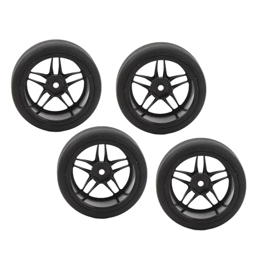 4pcs RC Tires Wheels Rims Set, 1/10 Scale Rubber Tires with 12mm Hex Hub, 26mm Wide Smooth Drift Tires for RC Racing and Drifting Cars Compatible with TT01 HSP (Black) - color: Black