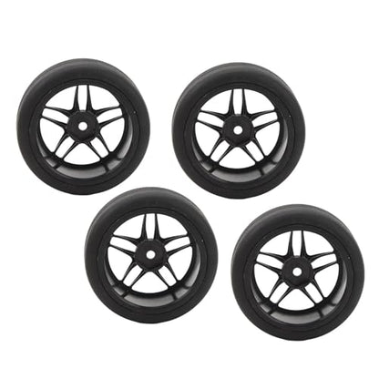 4pcs RC Tires Wheels Rims Set, 1/10 Scale Rubber Tires with 12mm Hex Hub, 26mm Wide Smooth Drift Tires for RC Racing and Drifting Cars Compatible with TT01 HSP (Black) - color: Black
