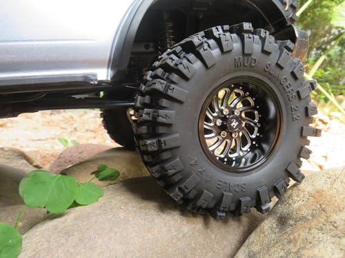 4pcs 2.2 Mud Slingers Tires 124mm Tall & Adjustable Offset 2.2 Wheels 40mm Wide Rims for RC Mud Crawler TRX4 Everest 10 SCX10 Capra Upgrades,HS701581 - color: Black