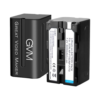 GVM 2 Packs NP-F750 Replacement Batteries 7.2V 4400mAh with Dual Travel Chargers, Compatible with NP-F550/570/750/770/960/970/DCR/DSR/HDR/FDR/HVR/HVL Camera Camcorder LED Video Light Slider Monitor