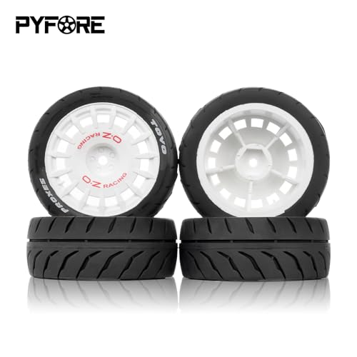 4PCS 1/10 RC Rally Tires & Rims, 68x28mm 12mm Hex Wheel Set, Fits for Traxxas Tamiya HPI WR8 1/10 Scale On-Road Car (White) - color: White