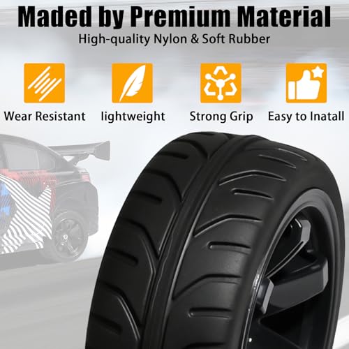 OD 2.55" On Road Rubber Tires Plastic Wheel Rims 12mm Hex for 1/10 RC Car | Compatible with MJX HSP Tamiya HPI Kyosho Traxxas Sakura Redcat WLtoys 1/10 RC On-Road Racing Touring Car (4pcs, Black) - style: B-Black