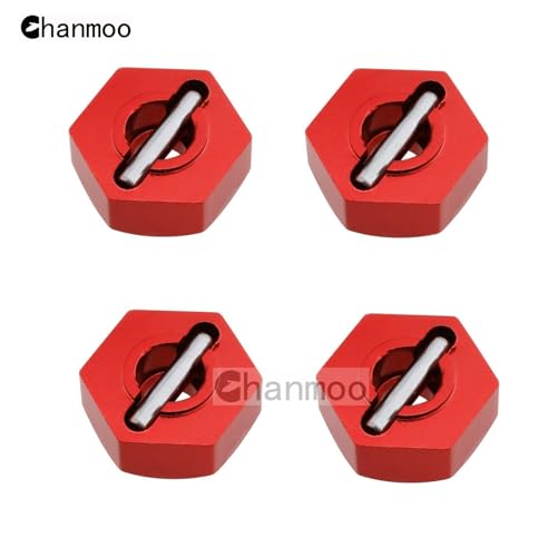 1/10 12mm Wheel Drive Hex with Pin Screws for 1:10 RC RC Buggy Truck Car Upgrade Parts Slash 2WD HSP 102042 122042 Redcat Rc4wd Tamiya Axial SCX10 D90 Hpi LRP WLtoy 4PCS (Red) - color: Red