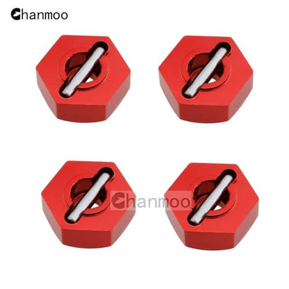 1/10 12mm Wheel Drive Hex with Pin Screws for 1:10 RC RC Buggy Truck Car Upgrade Parts Slash 2WD HSP 102042 122042 Redcat Rc4wd Tamiya Axial SCX10 D90 Hpi LRP WLtoy 4PCS (Red) - color: Red