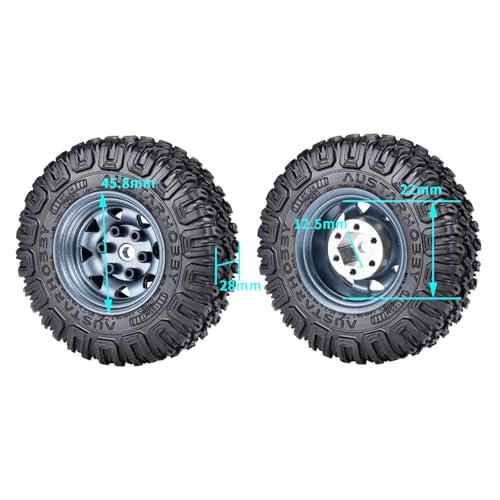 4PCS 1.55 inch Aluminum Beadlock Wheels Rim Rubber Tires Set 1.55inch Beadlock Wheel Rim Hub ＆ 85mm Rubber Tires Compatible with 1/10 RC Crawler Car Axial D90 TF2 Tamiya CC01 LC70 MST JIMNY