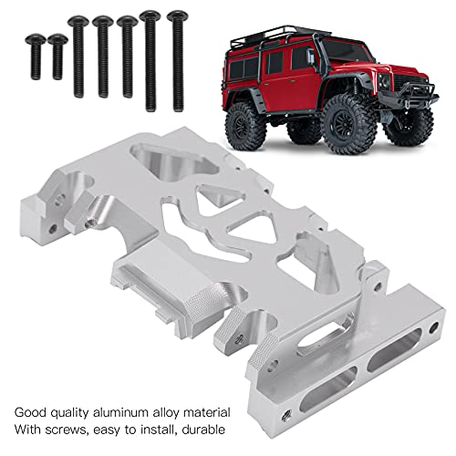 Aluminum Alloy Center Skid Plate, Gearbox Mount Gear Box Base Medium Mount Chassis Skid Plate Upgrade Parts for TRAXXAS 1/10 RC Crawler Car Accessories, Sliver