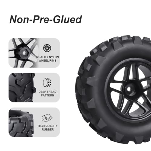 Hobbypark (4-Pack) RC Truck 2.8" Tires & Wheels Rims with Foam Inserts 12mm Hex Hub for 1/10 Electric/Nitro Power Off Road Monster