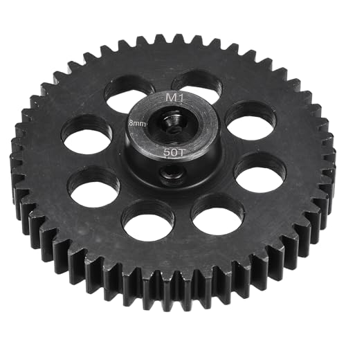 MECCANIXITY 1M 50T 40 Chrome Steel Motor Pinion Gears, 2.05" x 2.1" RC Motor Gears Fits 8mm Shaft Bore for RC Vehicles Truck Drift Remote Control Car Off-Road Crawler Parts, Black - style: 50T