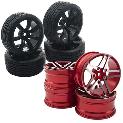 OD62mm Hard Plastic RC Drift Car Tires & Wheel Rims 12mm Hex Tyre & Metal Wheel Rims RC 12mm Hex Hubs 1/10 RC Drift On-Road Racing Touring Wheel Rim
