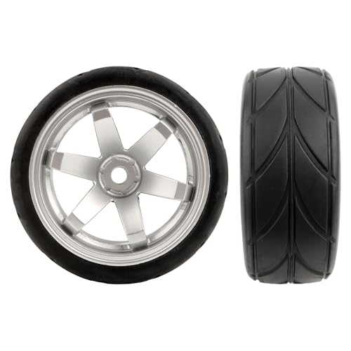 RC 1/10 Scale On Road Tires OD2.55 Rubber Wheel Rims 12mm Hex Compatible with Traxxas 4 Tec 2.0 Tamiya TT01 XV01 Kyosho WR8 Sakura WLtoys HPI Touring Racing Car(Silver) - color: Silver