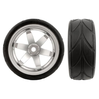 RC 1/10 Scale On Road Tires OD2.55 Rubber Wheel Rims 12mm Hex Compatible with Traxxas 4 Tec 2.0 Tamiya TT01 XV01 Kyosho WR8 Sakura WLtoys HPI Touring Racing Car(Silver) - color: Silver