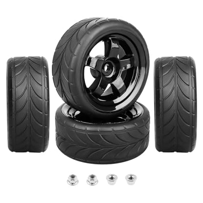 HobbyPark Glued 1/10 On-Road RC Touring Tires and Wheels Set for 1/18 Traxxas Latrax Teton 4 Tec 2.0 3.0 Tamiya TT02 TT01 Brushless (4-Pack) (Color D) - color: Color D