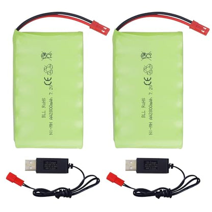 2PCS AA 7.2V 2800mAh Ni-MH Battery with JST-2P Plug and USB Charging Cable Suitable for The New Version TR-211 TR-212 TR-215 550 RC Excavator, Truck, Engineering Vehicle RC Toy