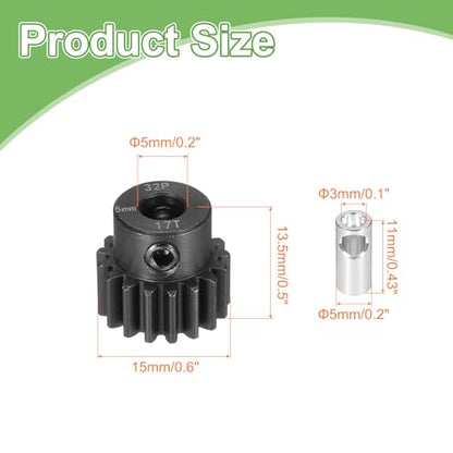 MECCANIXITY Steel 32P Gear Set with Gear Adapter 17T 5mm Shaft Motor Gears for RC Vehicles Truck Drift Car Part, Black - size: 17T