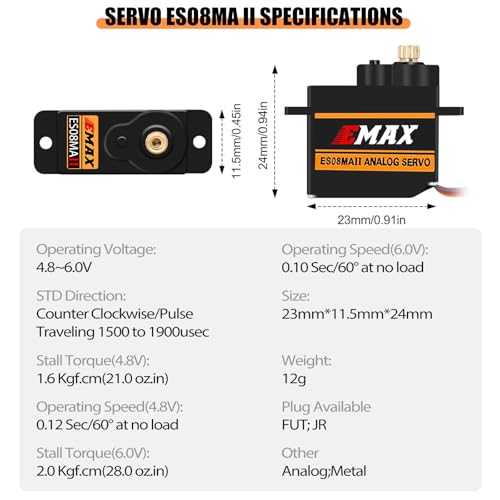 EMAX Steering Servo for SCX24 with Servo Mount and Horm Steering Link | SCX24 Servo Metal Gear ES08MAII Servo with Brass Mount for RC Car Boat SCX24 Upgrade Parts - color: Red