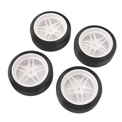 4pcs RC Tires Wheels Rims Set, 1/10 Scale Rubber Tires with 12mm Hex Hub, 26mm Wide Smooth Drift Tires for RC Racing and Drifting Cars Compatible with TT01 HSP (White) - color: White