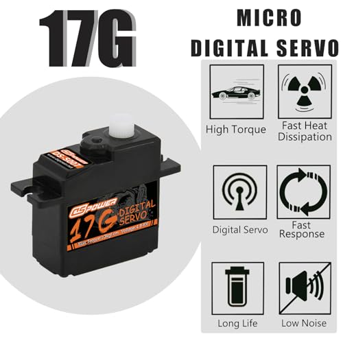 2PCS 17G RC Micro Servo, Waterproof RC Mini Digital Servo Motor with 25T Servo Horn for 1/18 1/16 1/14 RC Car Tank Boat Fixed-Wing Helicopter Airplane Robot Toy