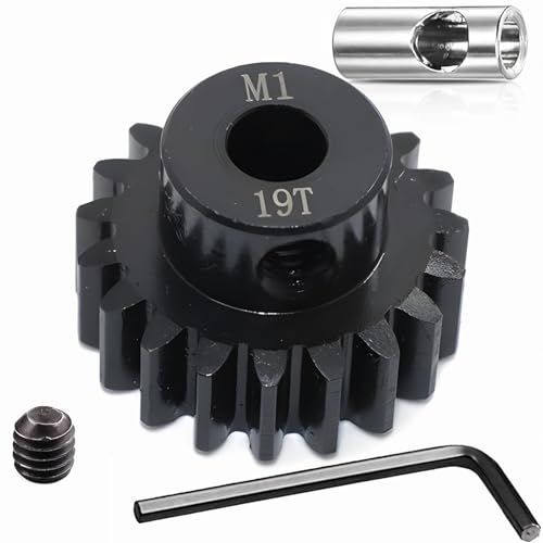 Steel Mod1 5mm Pinion Gear 1PCS, 11-28T M1 Pinion Gear Metal Hardened Steel Fit 5mm RC Motor Shaft with 3.175mm Coupler Compatible with 1/5 1/6 1/8 1/10 1/14 RC Brushless Brush Motor (19T) - size: 19T