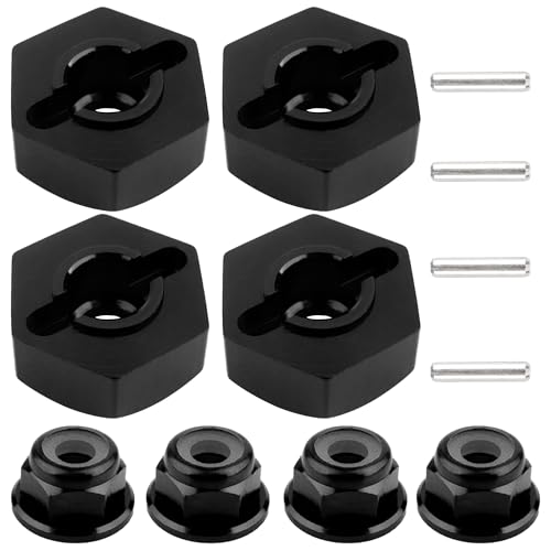 12mm Wheel Hex Hubs Drive Adapter 5mm Thick & Flange M4 Lock Nuts Aluminum for Redcat Axial HSP WLtoys Himoto RC Truck Model Car Upgrade Parts (Black) - color: Black