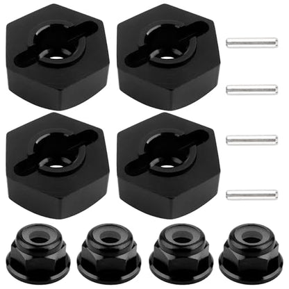 12mm Wheel Hex Hubs Drive Adapter 5mm Thick & Flange M4 Lock Nuts Aluminum for Redcat Axial HSP WLtoys Himoto RC Truck Model Car Upgrade Parts (Black) - color: Black