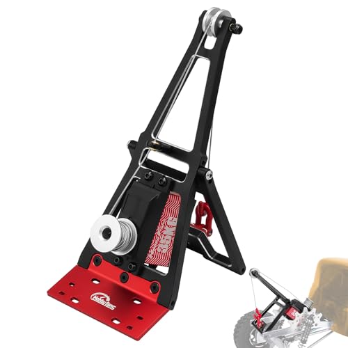 Aluminum RC Winch Double Stent Rescue Set Truck Tow Crane Arm Wrecker Kit with 360° 35KG Servo for 1/10 SCX10 TRX4 RC Crawler and Trailer RC Upgrade Parts (Black & Red), Red Servo - color: Black & Red, Red Servo