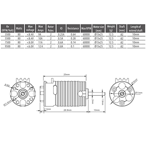 KingVal Replacement MINI 1410 2500KV Brushless Motor Shaft Diameter 2mm Compatible with Kyosho 1/24 1/28 RC Mini Car