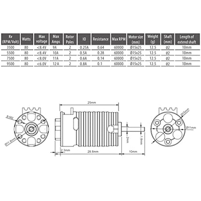 KingVal Replacement MINI 1410 2500KV Brushless Motor Shaft Diameter 2mm Compatible with Kyosho 1/24 1/28 RC Mini Car