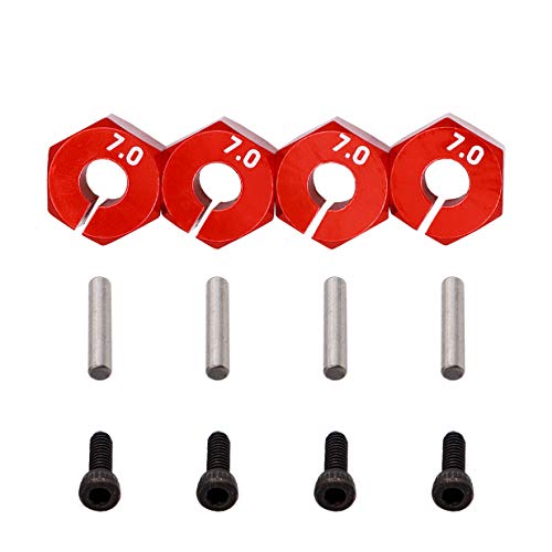 4PCS Aluminum 12mm hex hubs adapters 7mm Thickness Compatible with 1:10 HSP HPI Redcat traxxas RC Buggy Slash 4wd etc(Red)