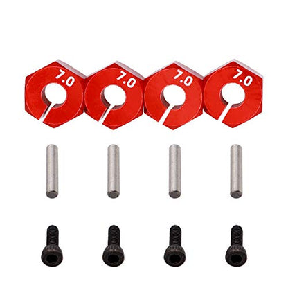 4PCS Aluminum 12mm hex hubs adapters 7mm Thickness Compatible with 1:10 HSP HPI Redcat traxxas RC Buggy Slash 4wd etc(Red)
