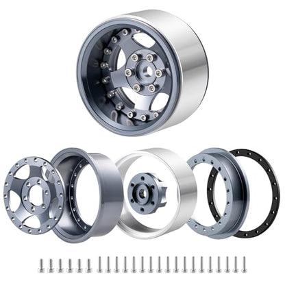 4PCS Aluminum 1.9" Beadlock Wheel Rims Upgrades for Axial SCX10 I II III TRX4 GEN7 GEN8 1/10 RC Crawler Truck Car (Titanium) - color: Titanium