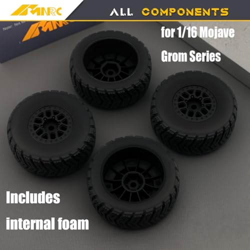 Pre Glued Wheel and Tire Plastic Rim Rubber for Arrma 1/16 Mojave Grom RC Car Upgrades Part Black - color: Black