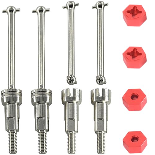 Steel Drive Shaft Kit Front & Rear (Universal Shafts/Rear stub axles/Dogbones/Hexes) - Compatible with ARRMA 1/16 Mojave GROM Series Desert Trucks (ARA2104/ARA2304/ARA2304S) - color: Silver, size: Hex Red