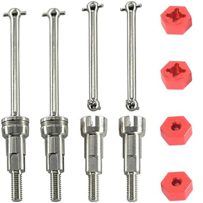 Steel Drive Shaft Kit Front & Rear (Universal Shafts/Rear stub axles/Dogbones/Hexes) - Compatible with ARRMA 1/16 Mojave GROM Series Desert Trucks (ARA2104/ARA2304/ARA2304S) - color: Silver, size: Hex Red