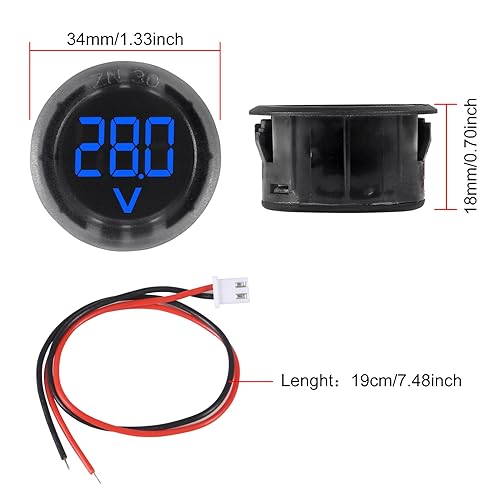 3pcs DC 4-100V LED Digital Display Circular Two-Wire Voltmeter DC Digital Voltmeter Head Display Reverse Connection Protection(Blue) - color: Blue